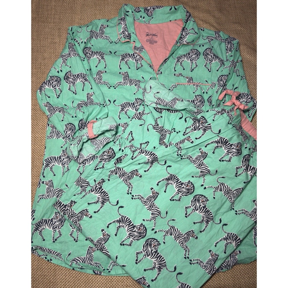 Nick and Nora Pajama Set Zebra Women XL Mint Animal‎ Print Pants Button Top